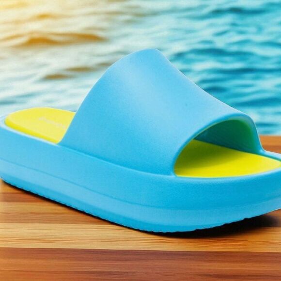 J/SLIDES Women's Blue and Yellow Sandals Sz 9 - Picture 2 of 2